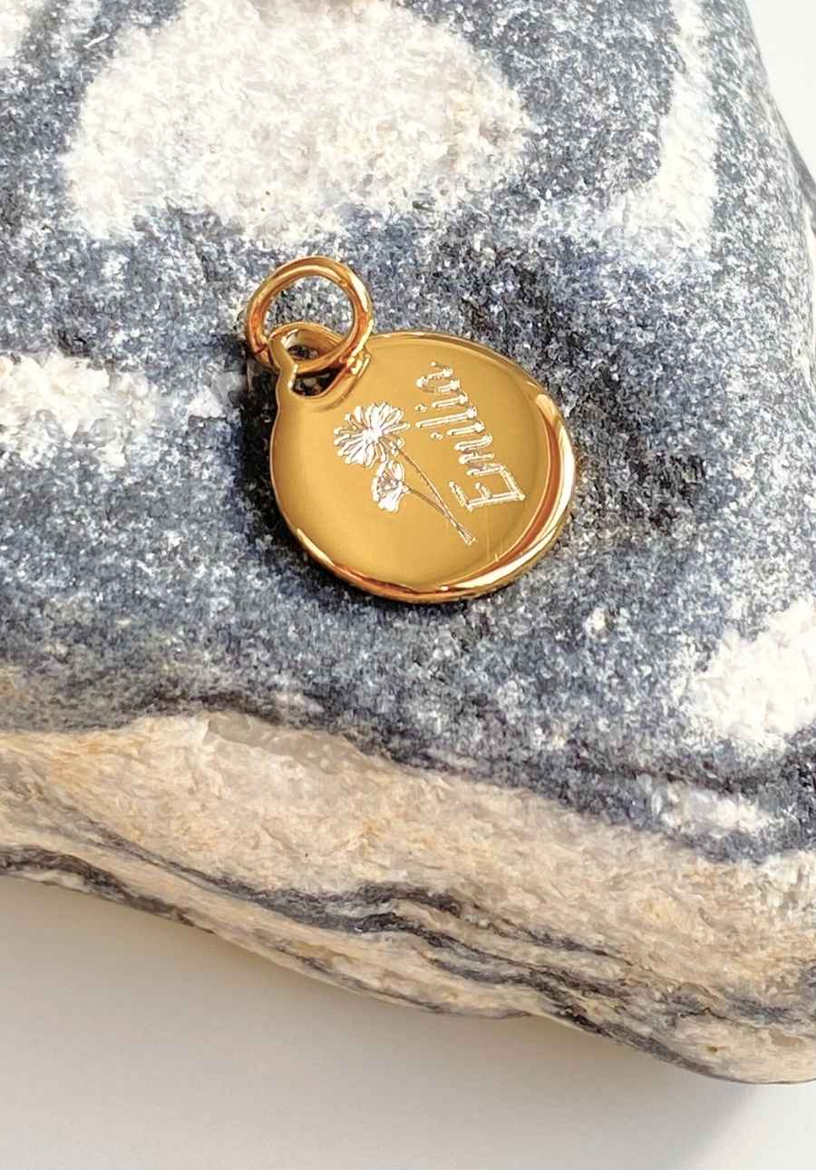 Anhänger Coin Gravur Geburtsblume m. Name