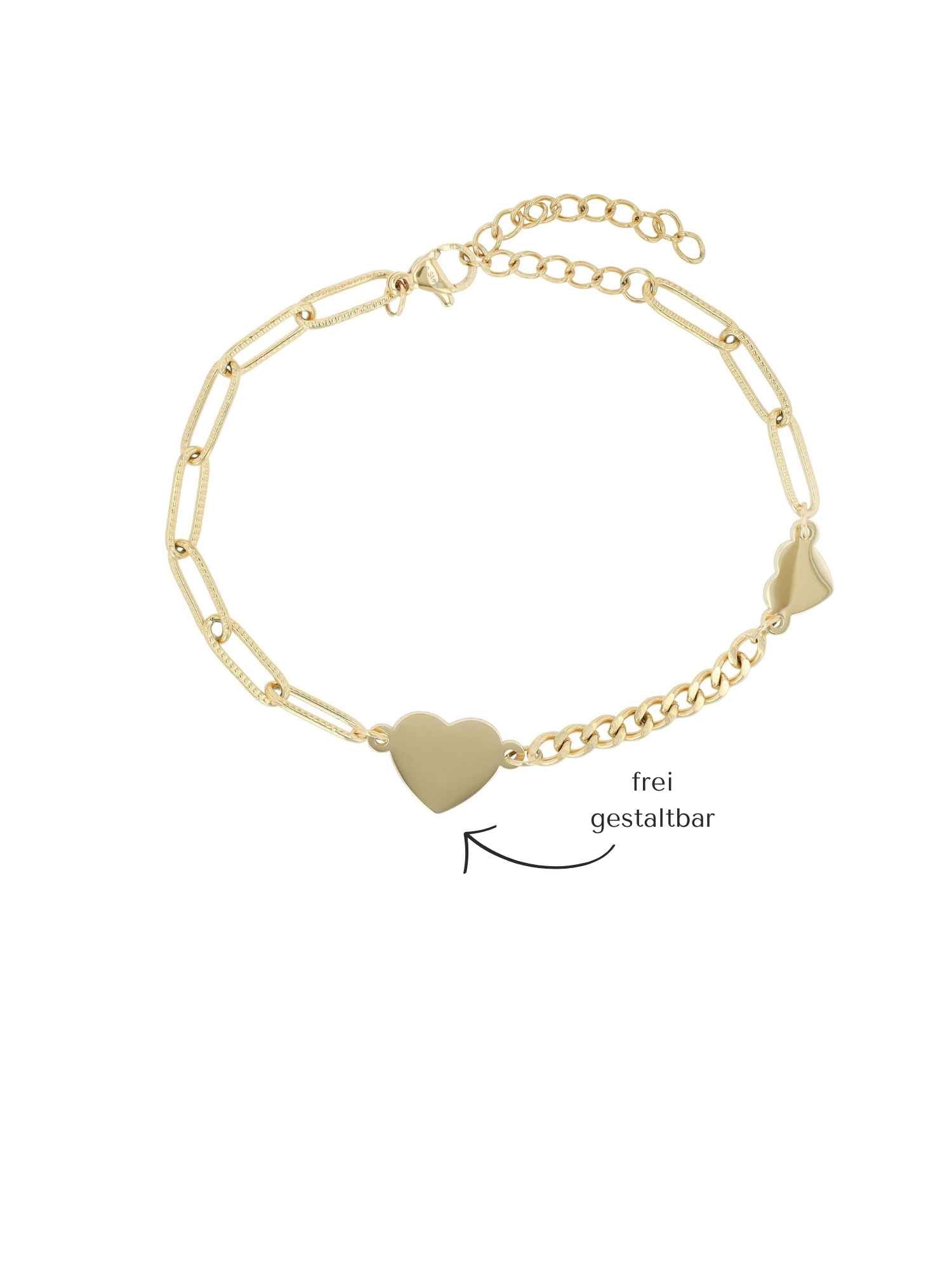 Elegantes Edelstahl-Armband mit personalisierbarer Herz-Gravurplatte in Gold