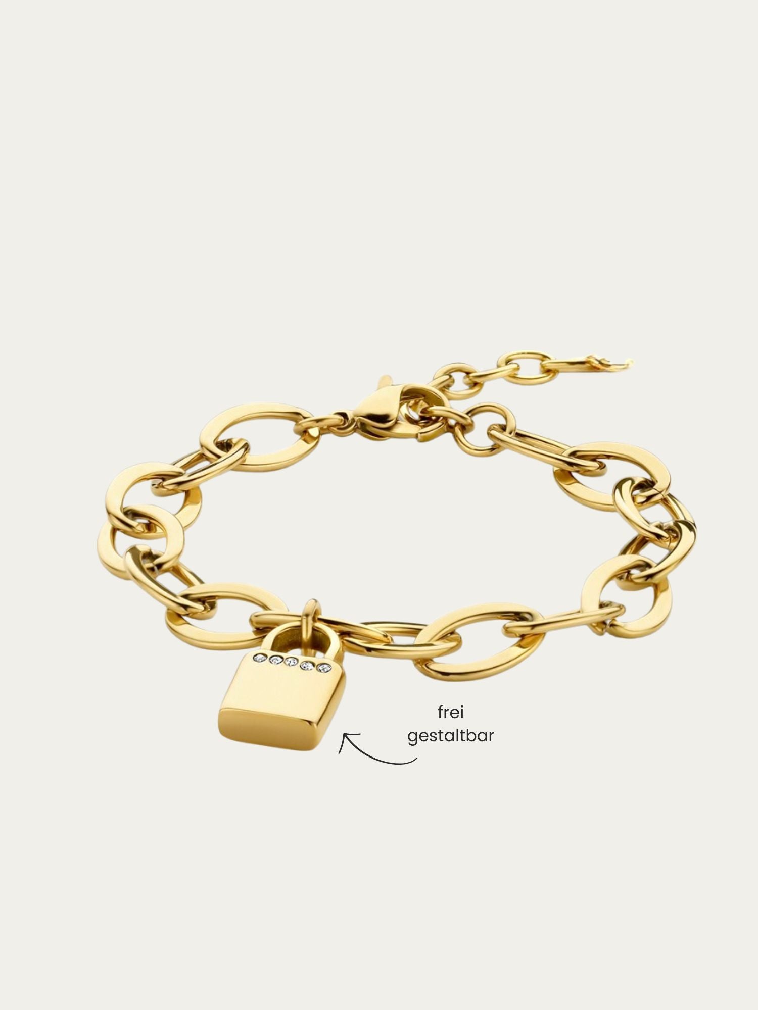 Hochwertig vergoldestes Armband aus Edelstahl mit Schlossanhänger für Gravur