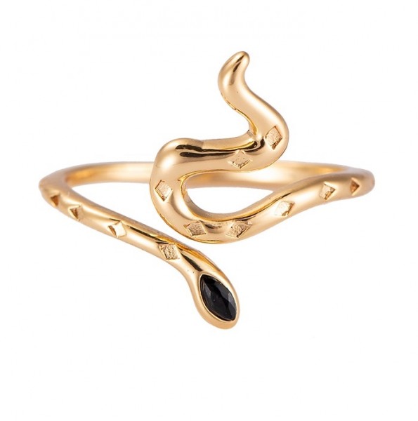 Snake Black Ring Gold 14K vergoldet