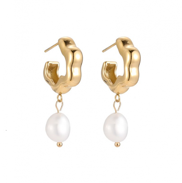 Tjada Organic Pearl Creolen Gold 14K vergoldet