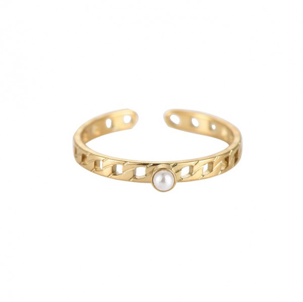 Pearl Chain Ring Gold 14K vergoldet